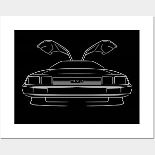 front/profile - DeLorean DMC-12 - stencil, white Posters and Art